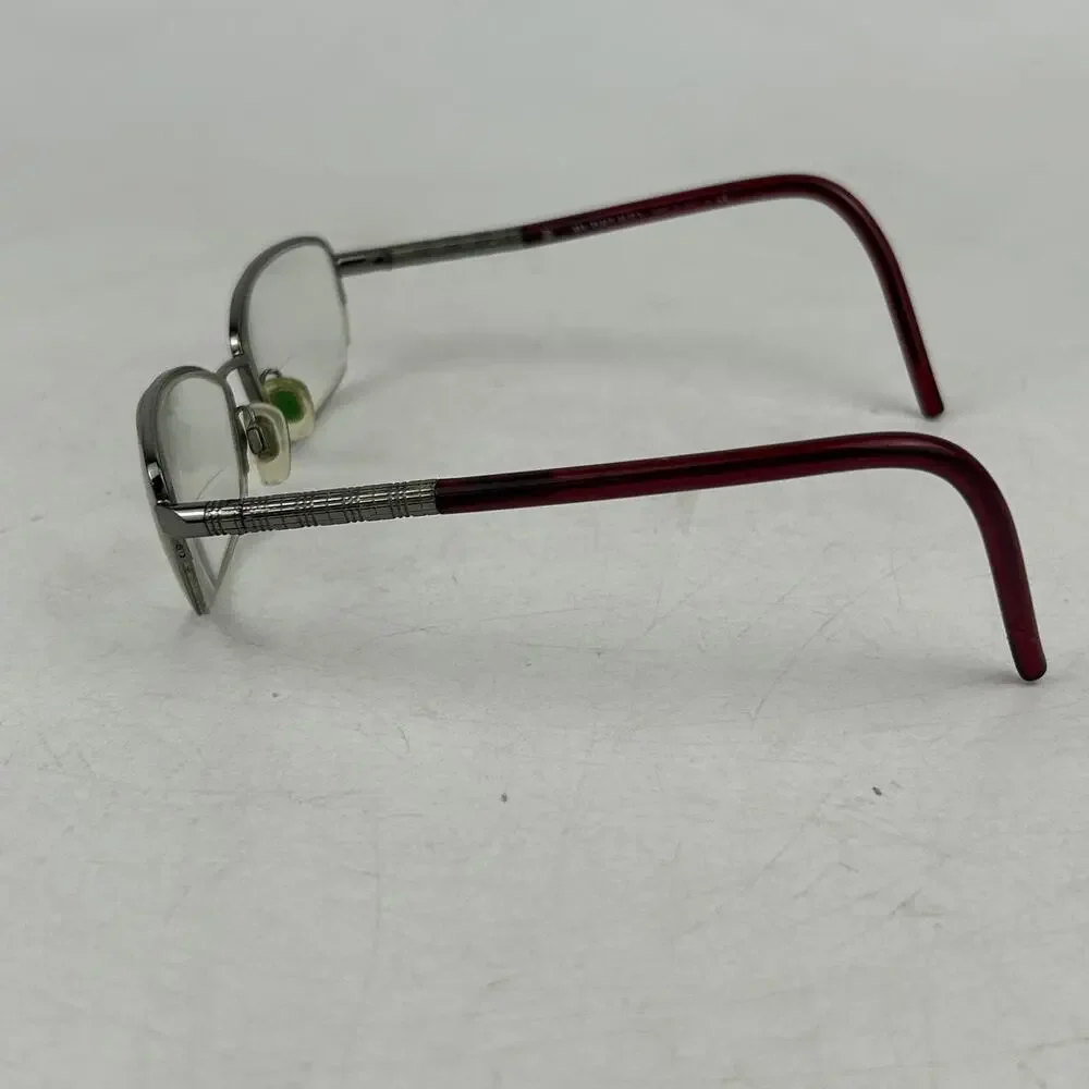 Burberry B1157 1003 Eyeglasses Frame Womens Silver Burgundy Half Rim 52-17-135mm